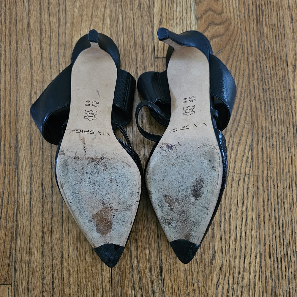 Via Spiga Black Leather Snake Mules Heels Size 10 - Picture 6 of 8